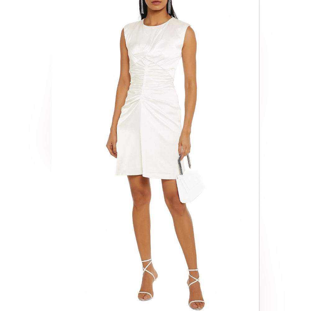 Isabel Marant Esta Ruched Creamy White Satin Pencil Mini Dress | Size 6
